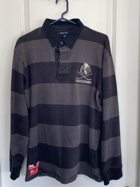Vintage Sport-Tek Classic Long Sleeve Rugby Polo Jersey Collared Black/Grey M